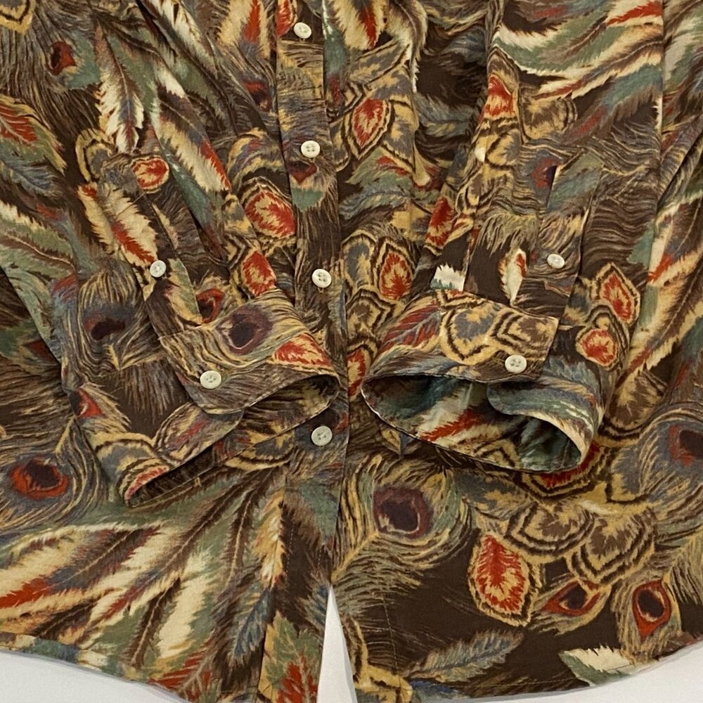 Lauren Ralph Lauren Peacock Feather Print Button Up Shirt Womens 2X Long Sleeve - Picture 4 of 5